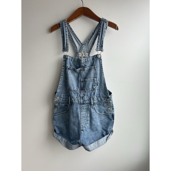 Free People We The Free FP Ziggy Shortall Shorts Denim Overalls Cuffed XS - Picture 3 of 9